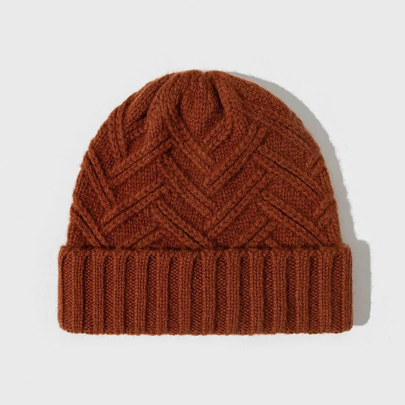 Wool knitted dome crown winter hat in six colour options on display