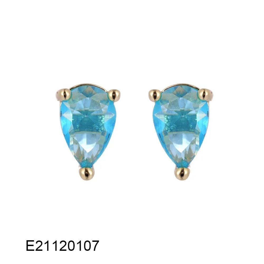Gold-plated drop earring with a pear-shaped cubic zirconia stone in a candy colour.