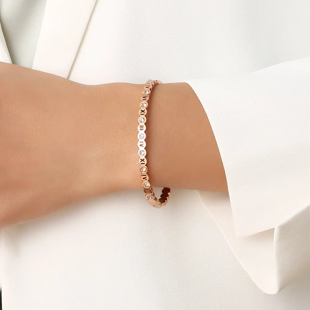 Korean style titanium steel bracelet with number details in gold, rose gold, or steel colour