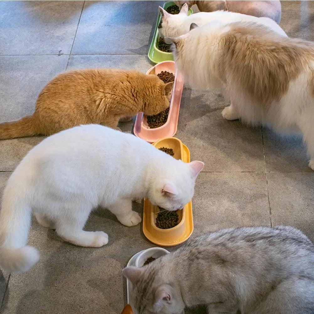 Set of four green pet feeding bowls with non-slip bases for cats and dogs