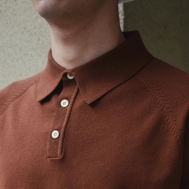 Retro slim fit cotton short-sleeved T-shirt shown in dark brown colour