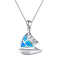 Fashion 5-color sailboat pendant necklace with opal pendant and alloy box chain, women's clavicle chain in blue