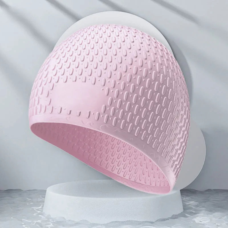 Silicone swimming cap with water drop design in solid colour options
