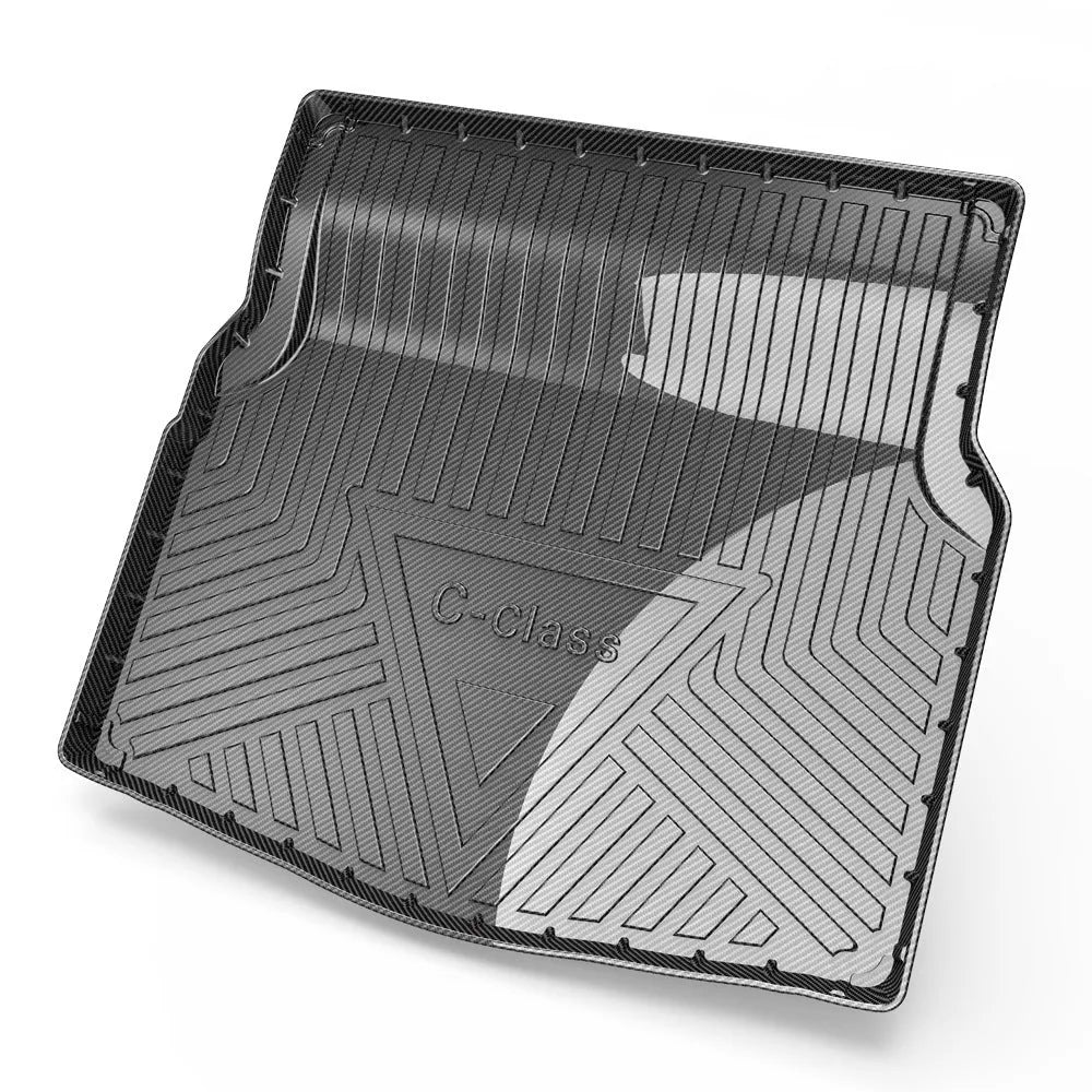 Black TPE car trunk pad with a carbon fibre pattern, designed for special car model tailboxes.