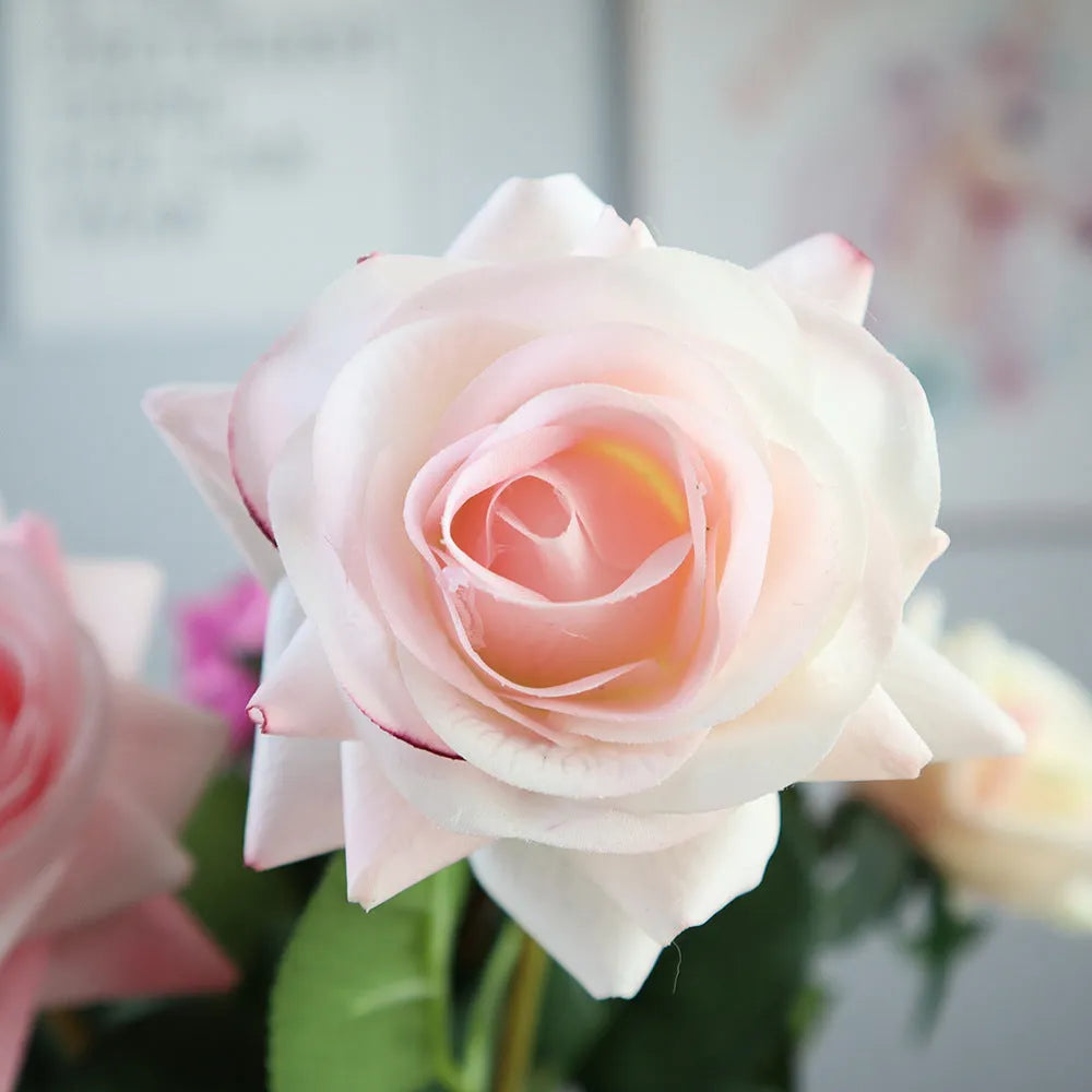 Silk touch artificial rose flower with 42cm length and 8.5cm flower head in multiple colour options