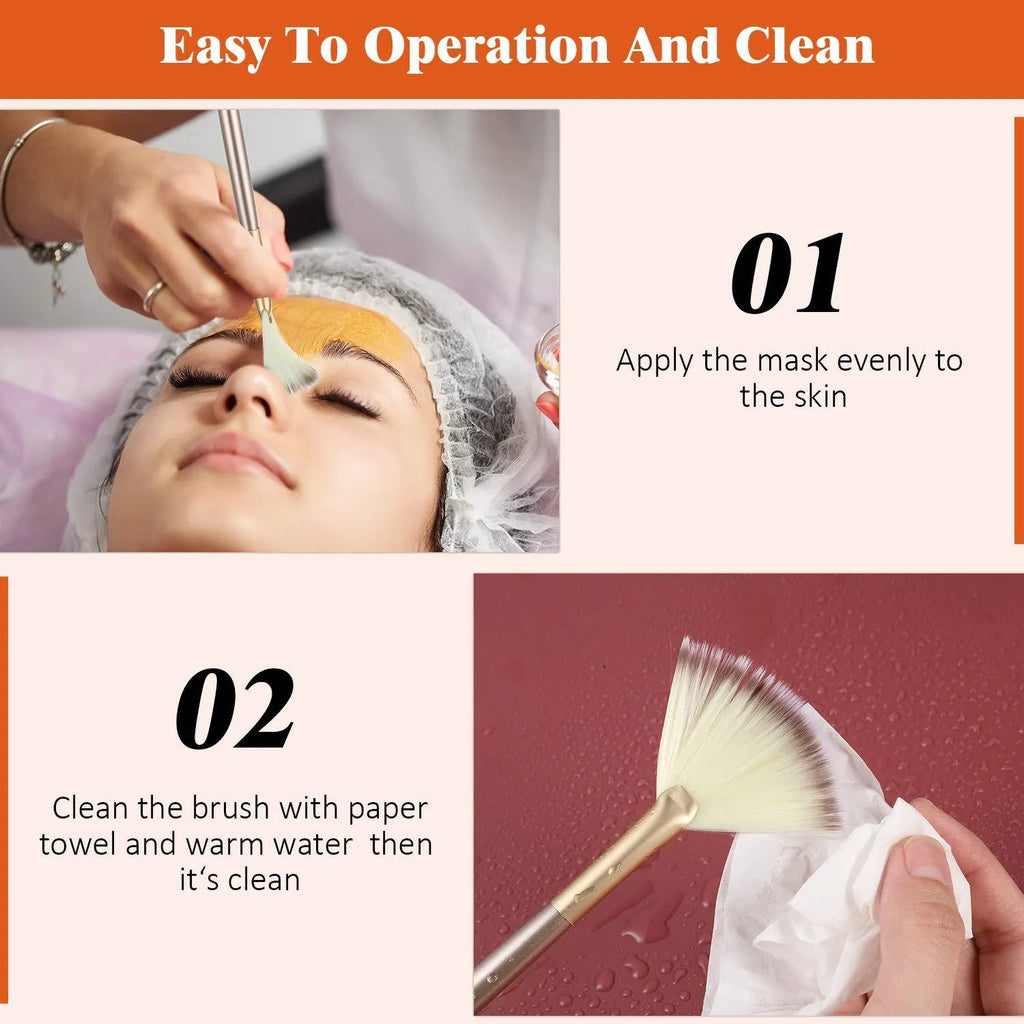 Ten champagne-finished acrylic handle facial fan brushes with protective covers