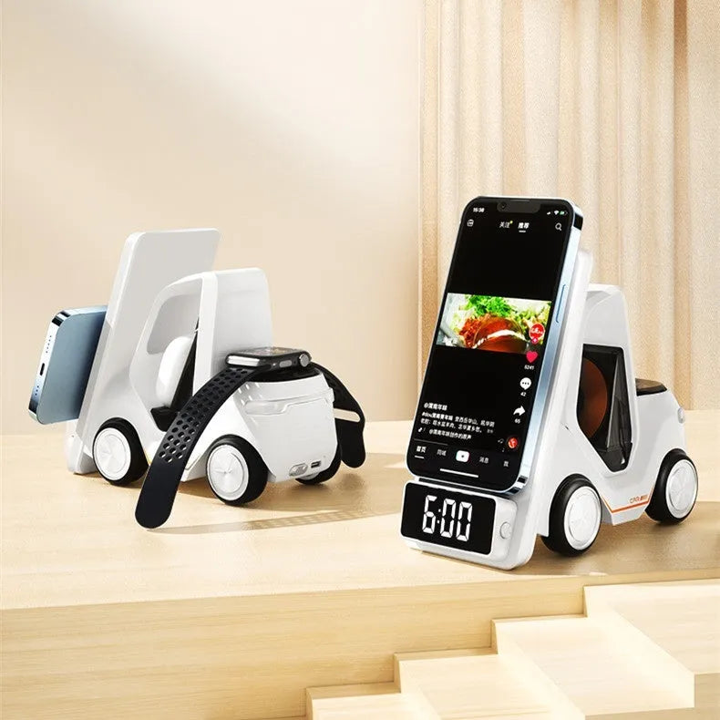 Three-in-one 15W wireless charging bracket in grey, white, yellow or orange colours