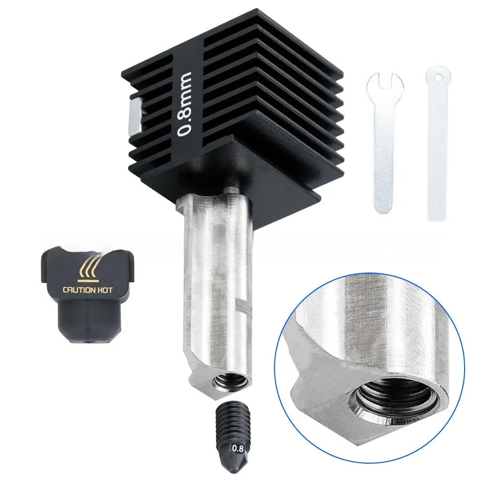 Bambu Lab A1 Mini 3D printer hot end assembly kit with hardened steel nozzle and black silicone sleeve