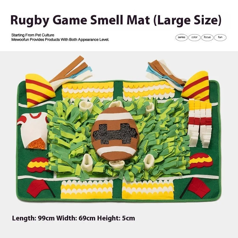 Plastic fabric dog sniffing mat with food hiding design in garden camping theme