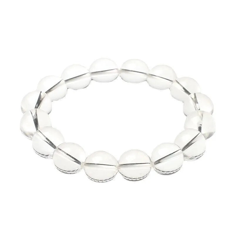 Natural old mine white crystal bracelet with single circle beads in various sizes