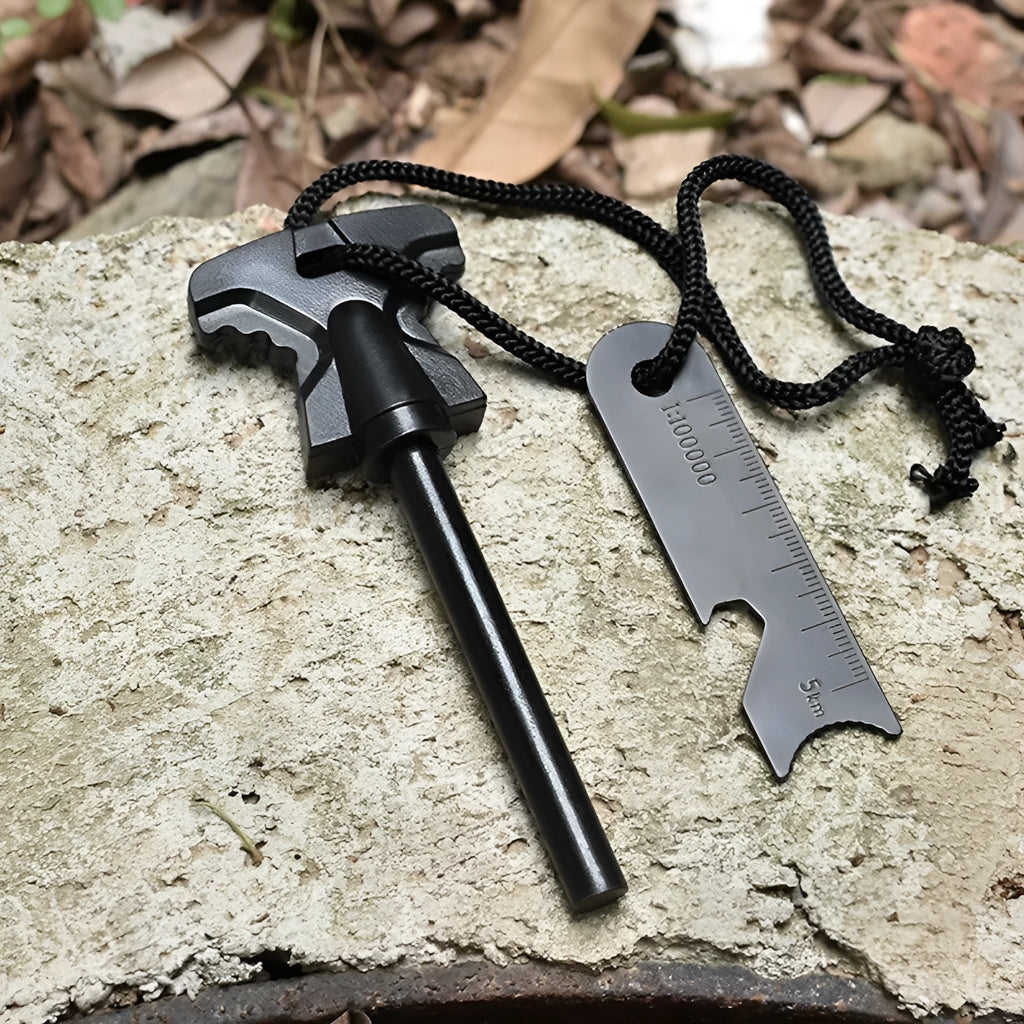 Butterfly-shaped outdoor survival tool with stainless steel bottle opener and fire starter