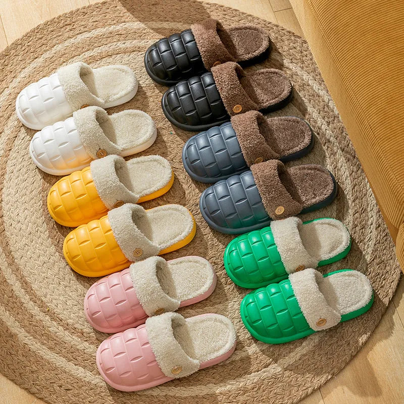 Plaid detachable slippers with plush lining and EVA sole in various colours