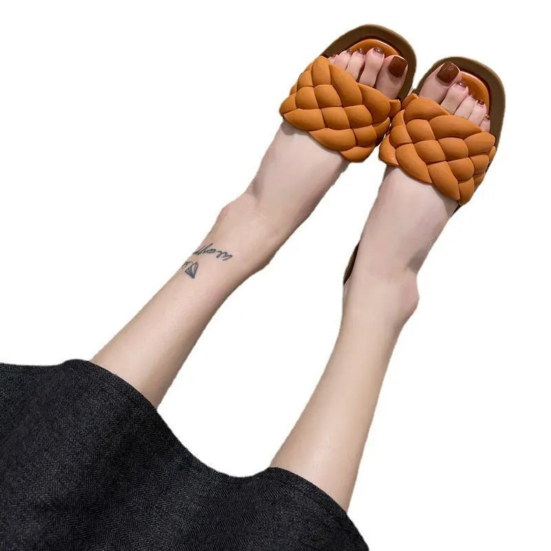 Women's plaid pattern sandals with a thick anti-skid PVC sole in black, green, orange, or white.