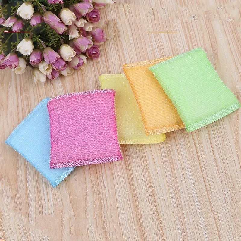 Pinstripe fabric dishwashing sponge mop in macaron colours measuring 12x8.5cm for wet and dry kitchen cleaning