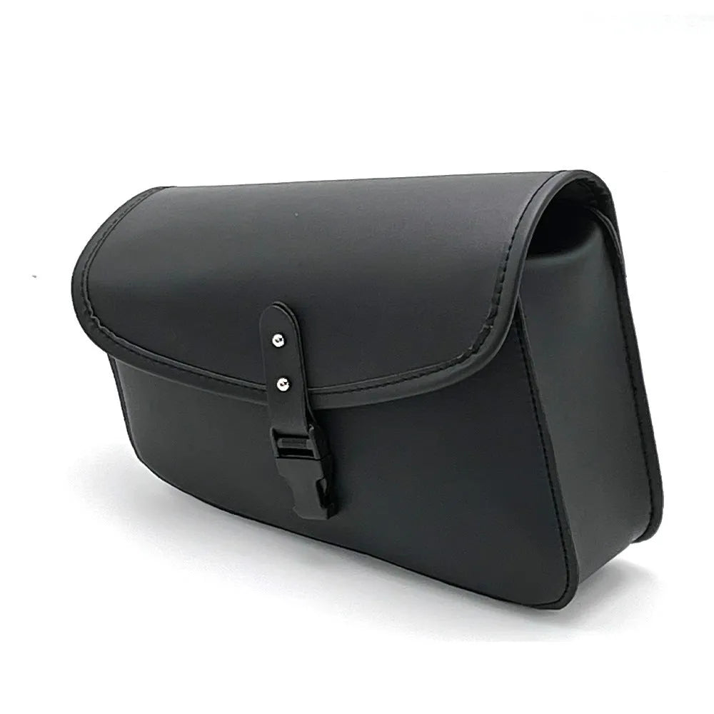 Black motorcycle swingarm side saddlebag mounted on Harley Davidson Sportster
