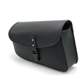 Black motorcycle swingarm side saddlebag mounted on Harley Davidson Sportster
