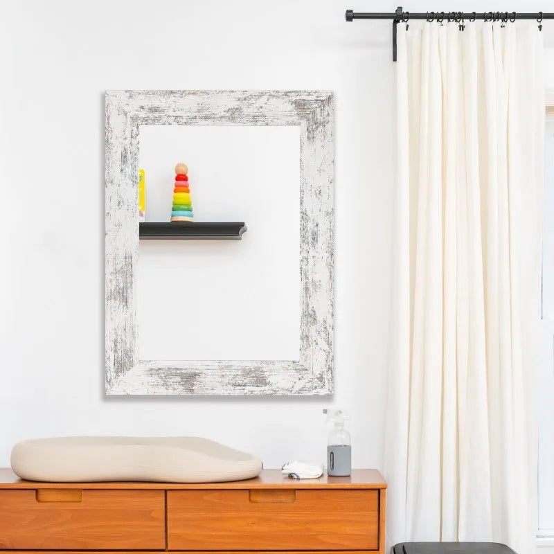 White wall-mounted pastoral style bathroom mirror with retro Chinese design elements