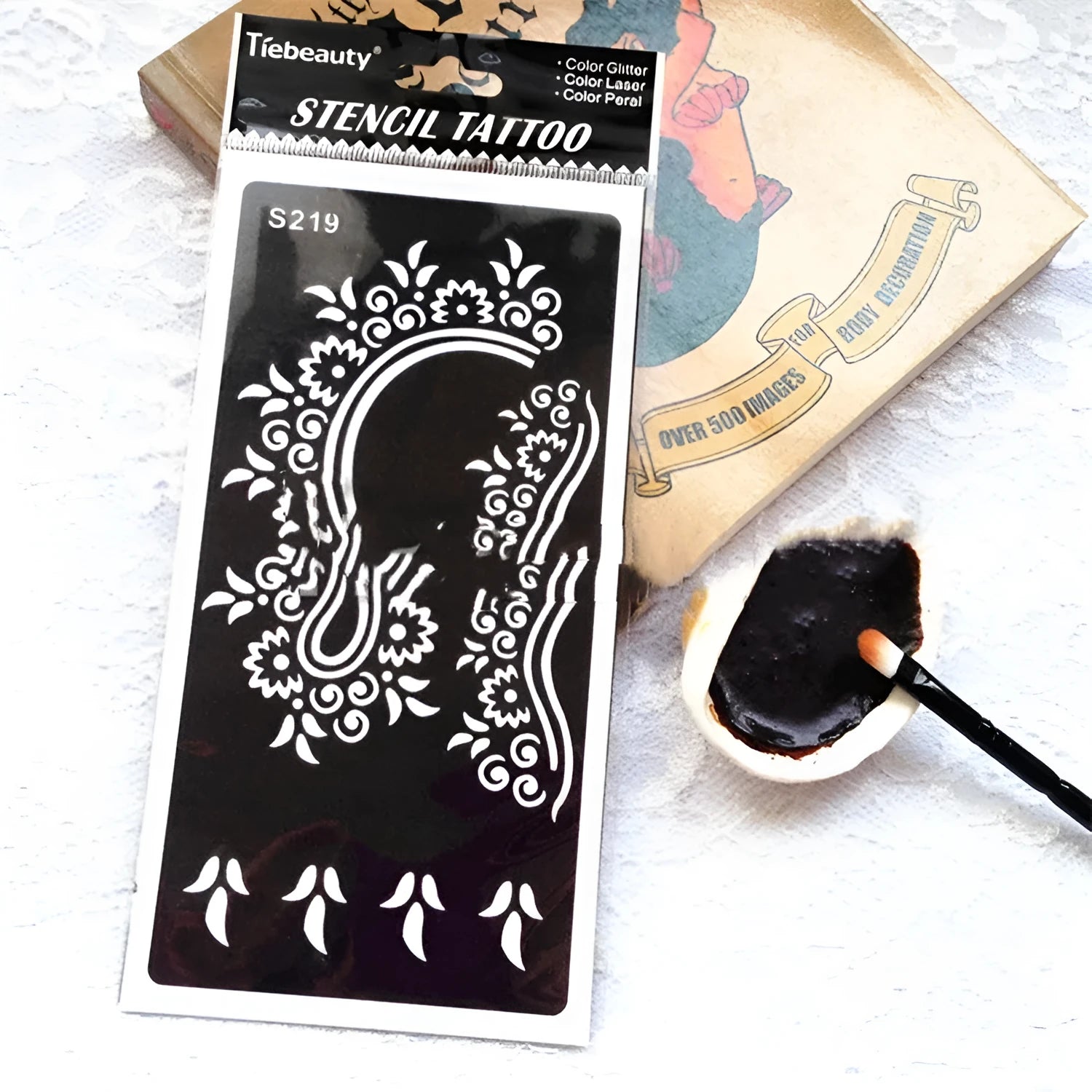 Hollow tattoo template sticker with geometric Southeast Asia style design on water transfer paper