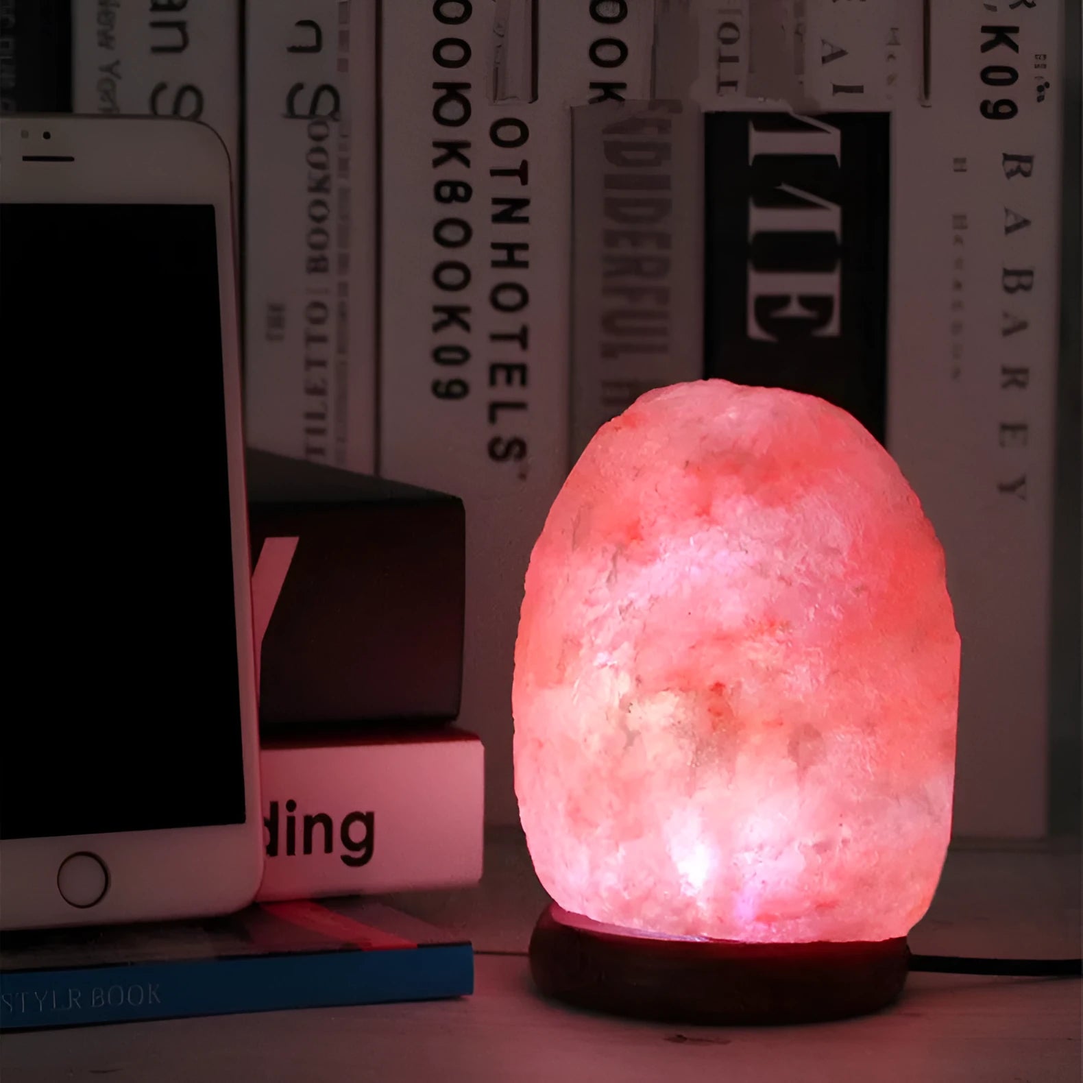 Natural crystal salt USB night lamp with colour-changing and warm white LED modes, pink and white options