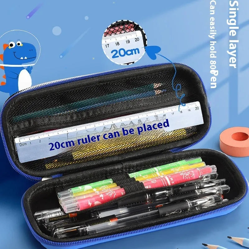 3D leather pencil case with embossed holographic character design showing textured surface detail