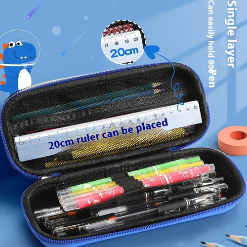 3D leather pencil case with embossed holographic character design showing textured surface detail