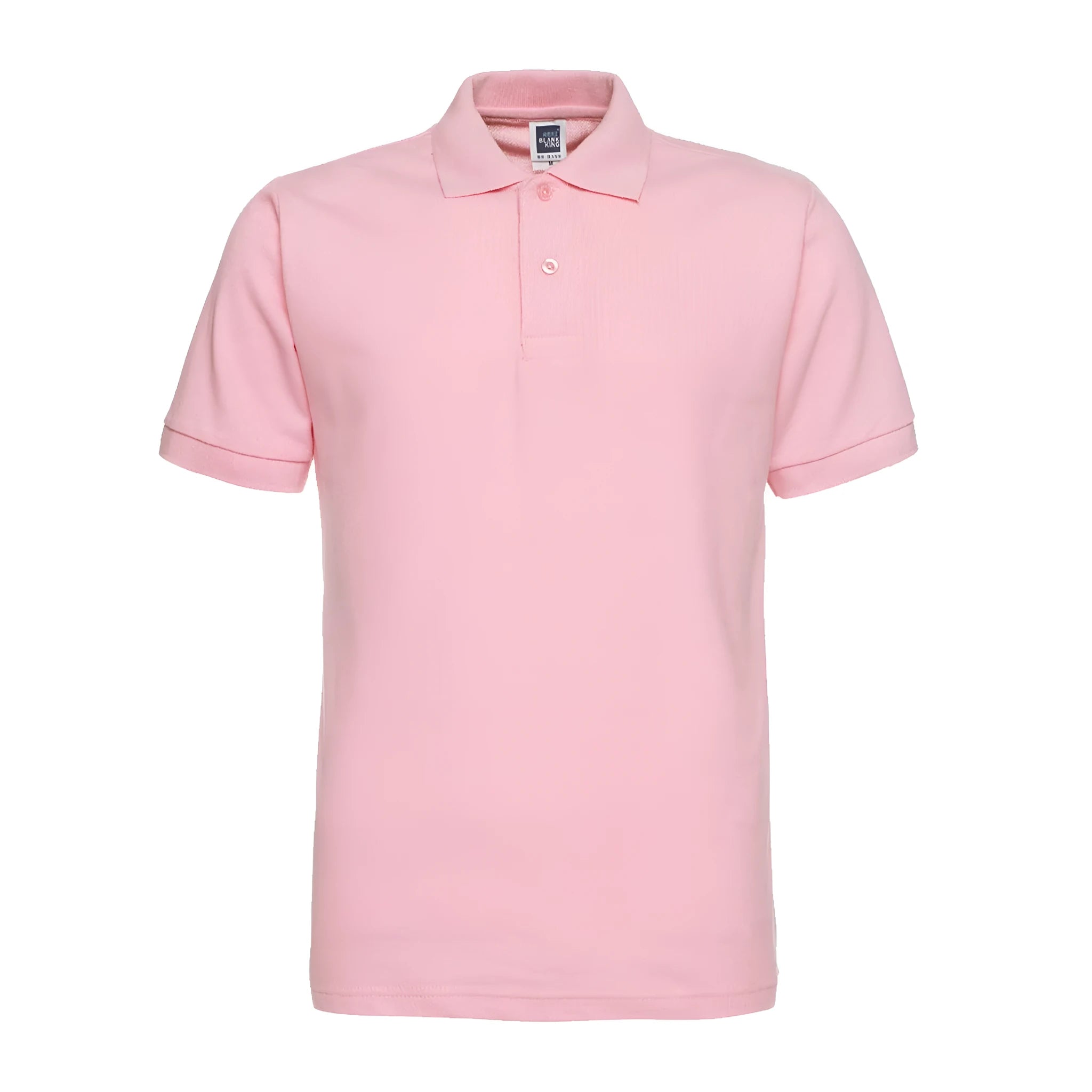 Plus size short sleeve polo shirt in loose cotton blend fabric shown in multiple solid colours