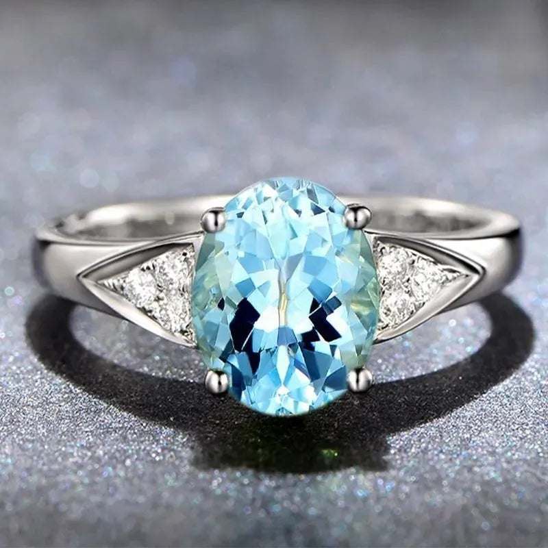 Women's court style zircon ring with natural gemstone inlay in heart, water drop or bell pattern