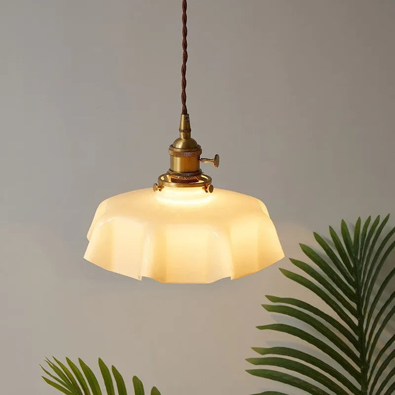 French Cream Nordic brass petal glass small droplight for bedroom home lighting