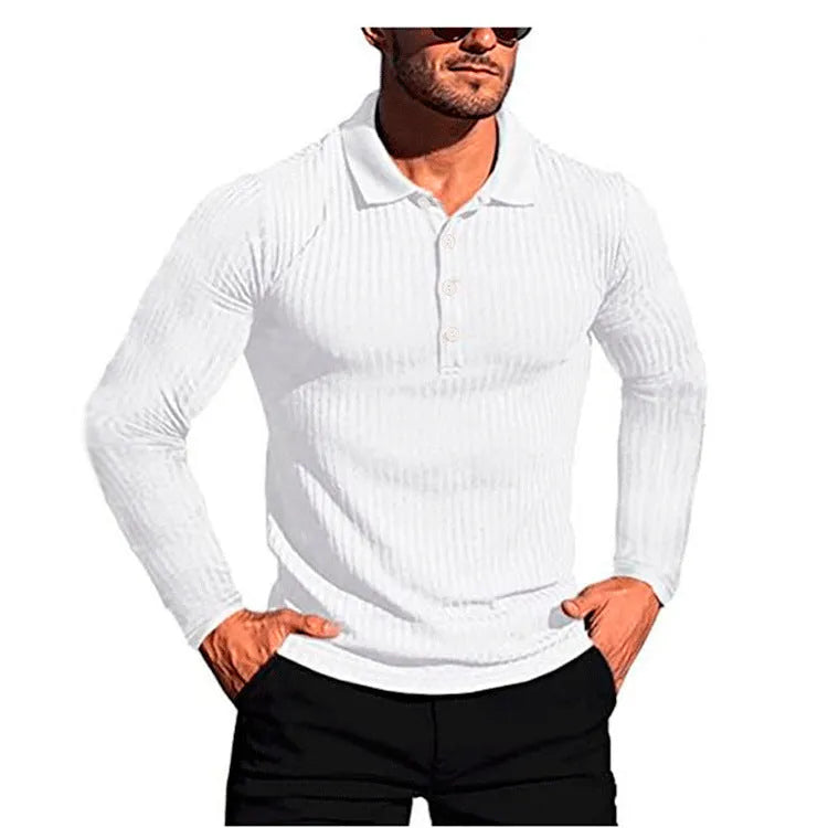 Men's loose-fit striped knit shirt in high elastic fabric with short sleeves and slim bottoming style