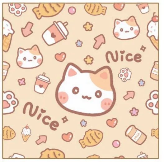 Cartoon cat printed nylon cosmetic bag in blue puppy design with zip, shown in large size.