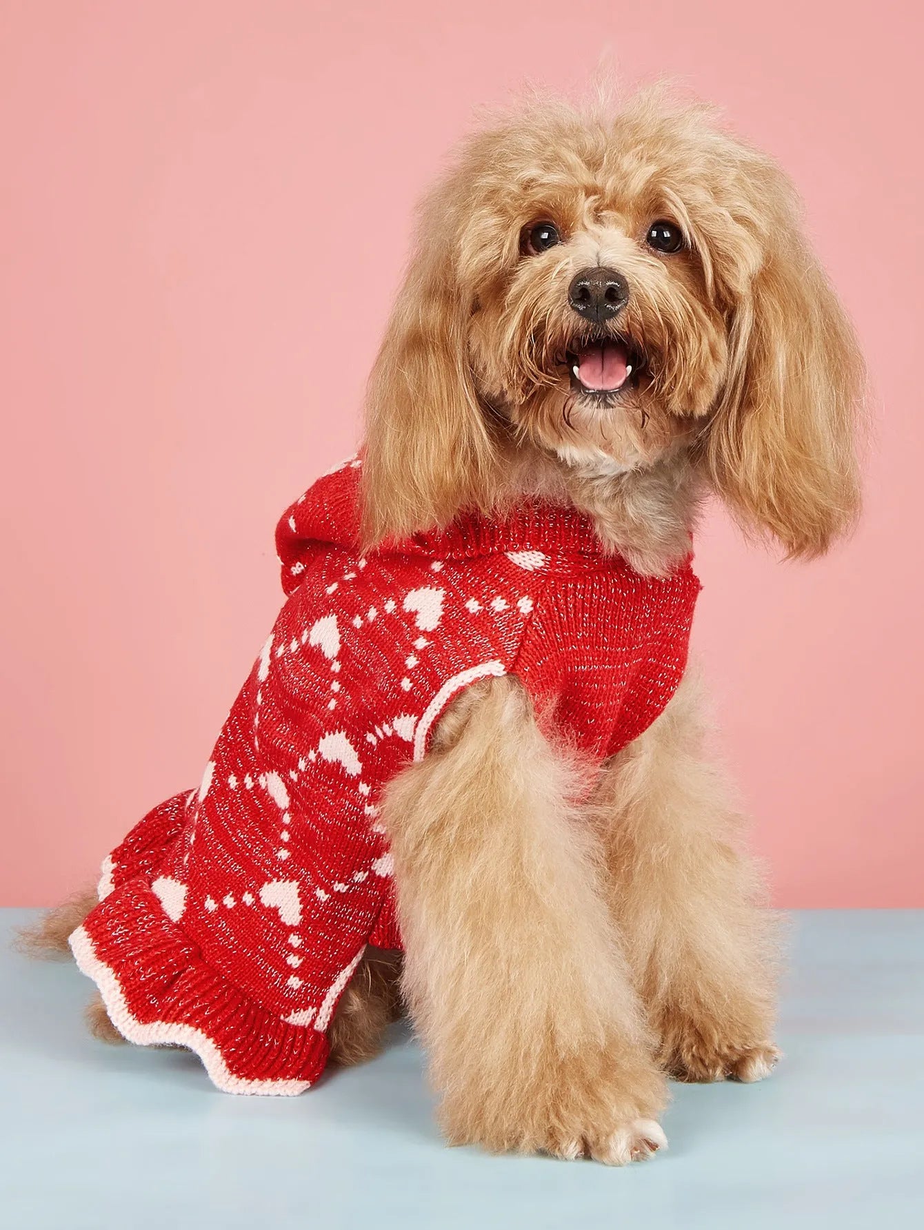Small Dog Sweater Hoodies Dress Winter Knit Cute Clothing Heart Puppy Clothes with Four Colour Options and Four Sizes Including XS for Tiny Breeds