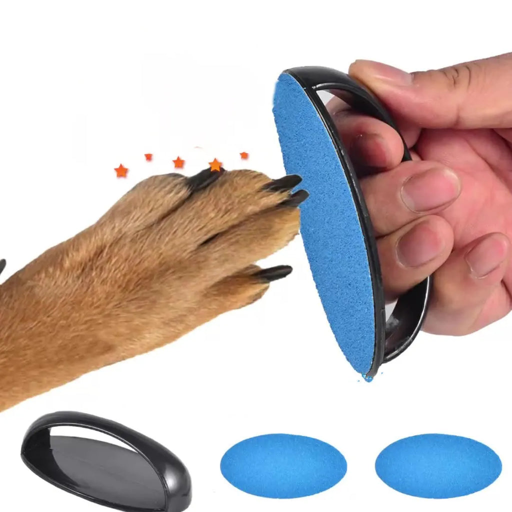 Square dog nail file board with replaceable sandpaper and ergonomic handle in multiple colour options