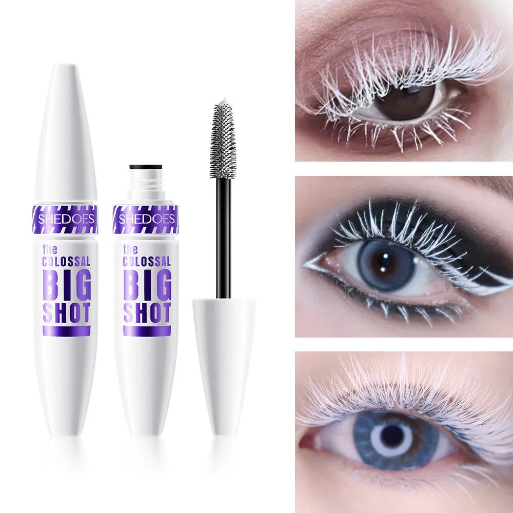 White waterproof mascara in 10ml tube with quick-drying sweat-proof formula