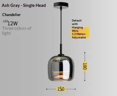 Modern minimalist pendant light with 150mm ashtray shade offering LED three-color dimming for bedroom or study.