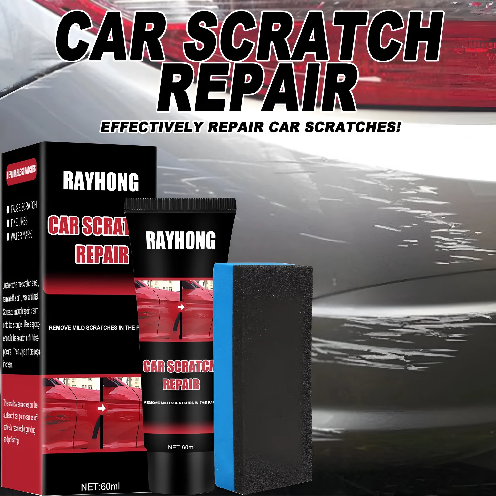 60ml bottle of car scratch repair wax with applicator for paint surface maintenance.