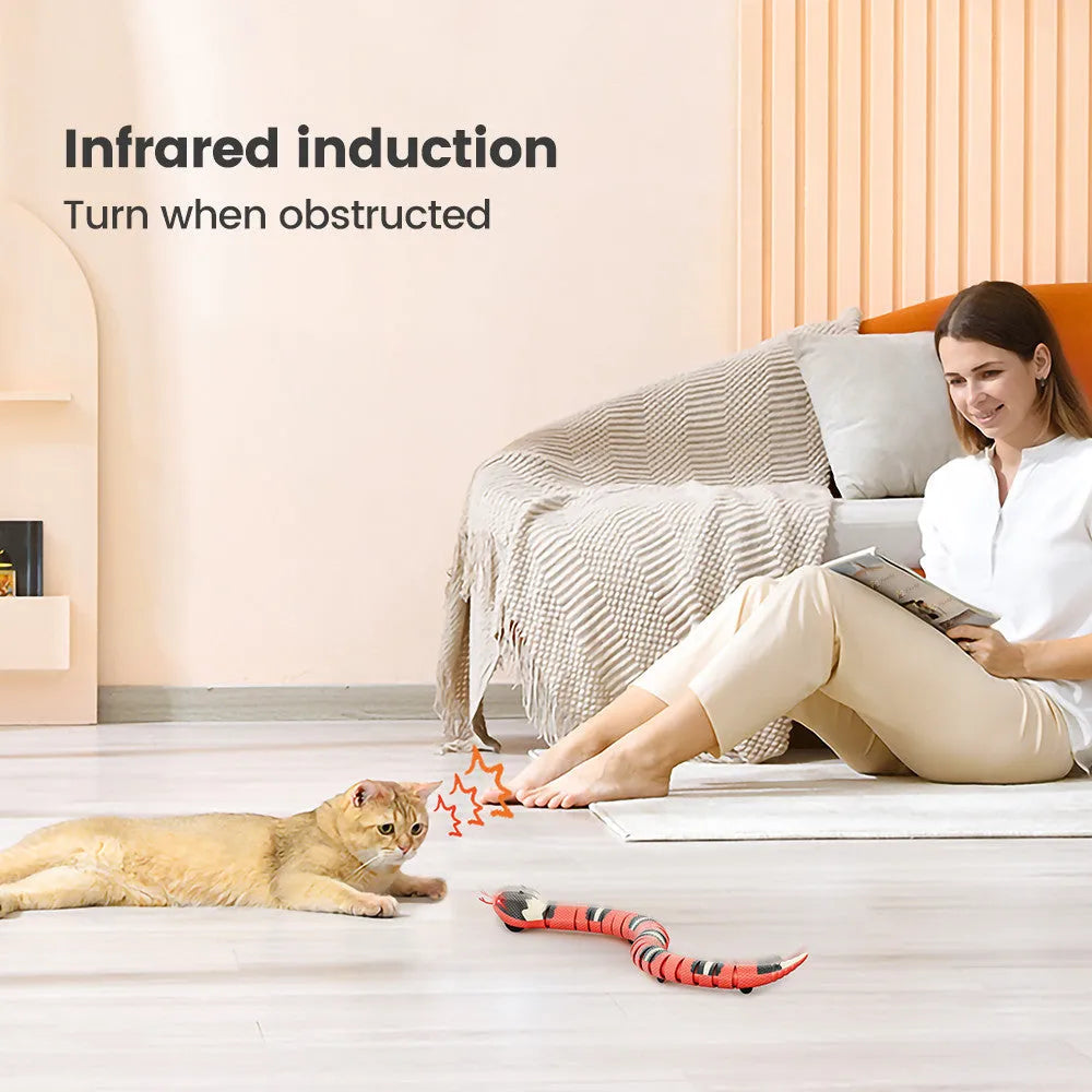 Plastic 40cm interactive electric induction snake toy with motion sensor in realistic snake colour