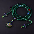 Handmade natural green agate multi-circle bracelet with Thangka pendant and certificate