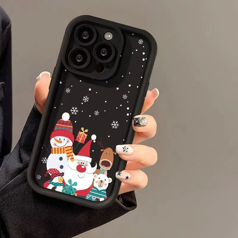 Cute Santa Claus Christmas pattern frosted silicone phone case for iPhone shockproof protection in black