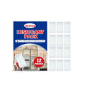 Set of 12 white anti odour desiccant packs for absorbing moisture in wardrobes and cupboards.