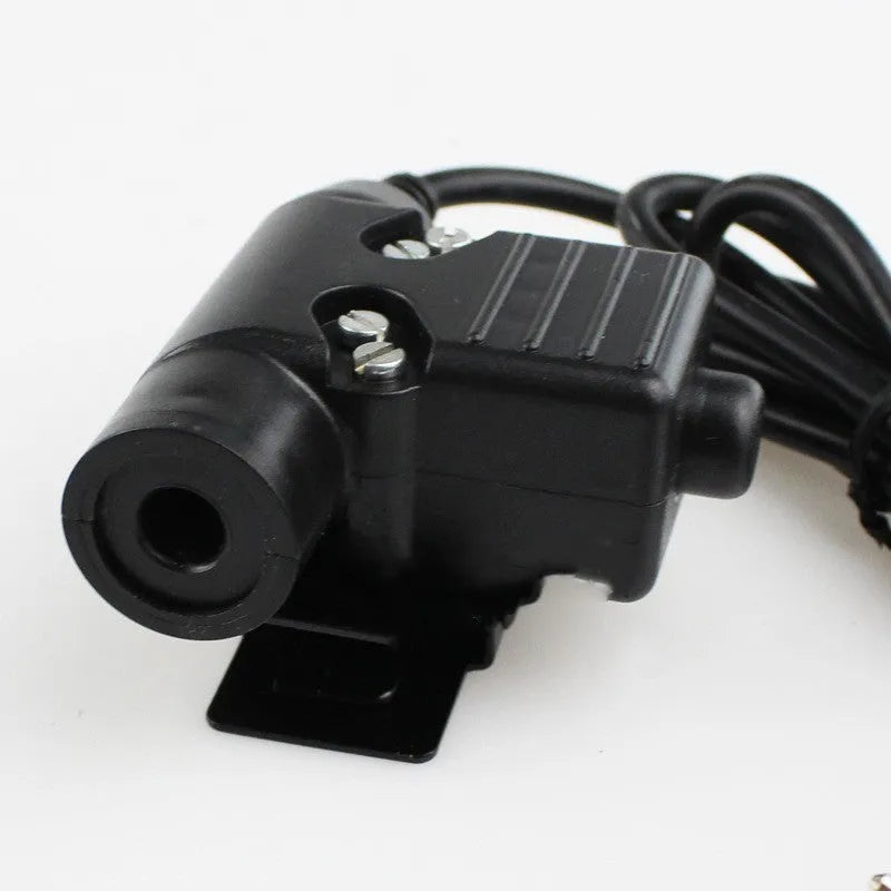 Black outdoor tactical headset with ABS construction and cable for radio connection