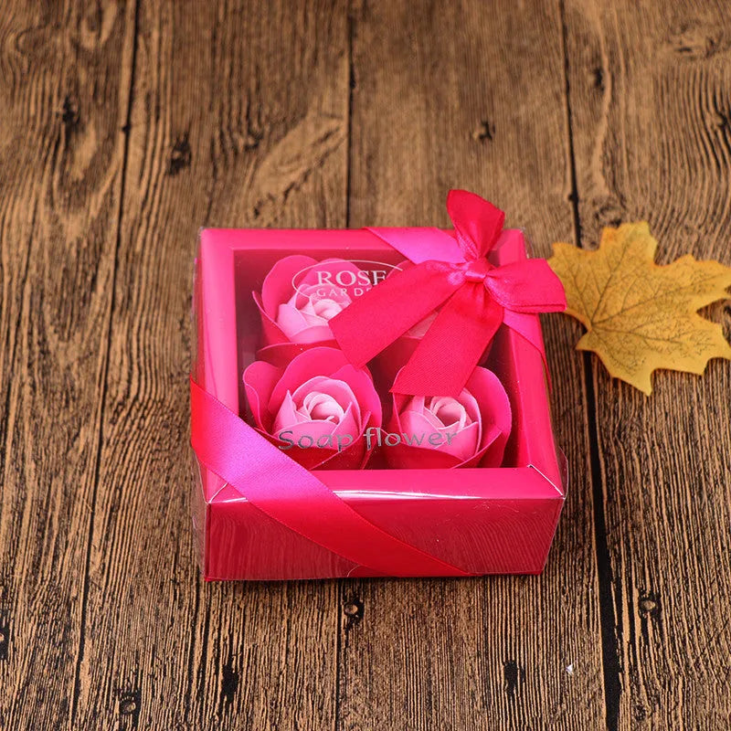 Soap flower gift box heart shaped tin box with bear figure red pink blue purple gradient handmade