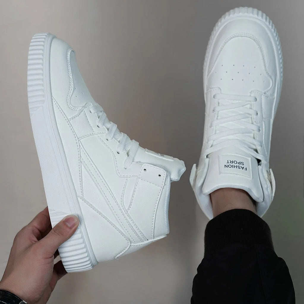White men's round-toe casual shoes with a microfiber upper for autumn and winter leisure wear.