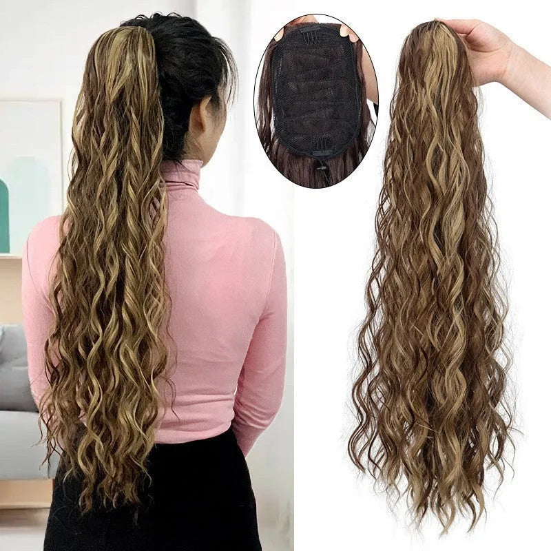 Water ripple long curly hair extension with fluffy corn curler texture in synthetic fibre