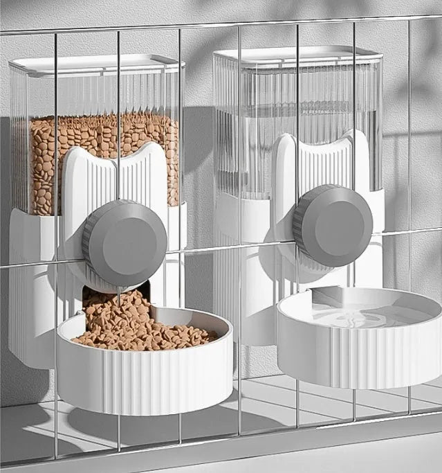 Hanging plastic cat water fountain and automatic dog feeder set in blue with 1000ml capacity