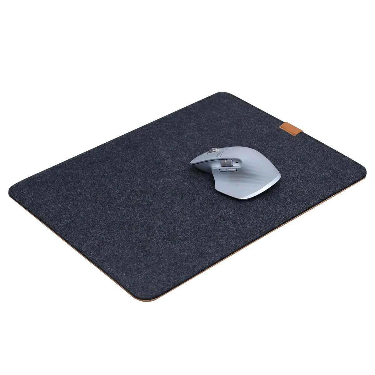 Oversized felt and cork office mouse mat showing black grey colour option on desk