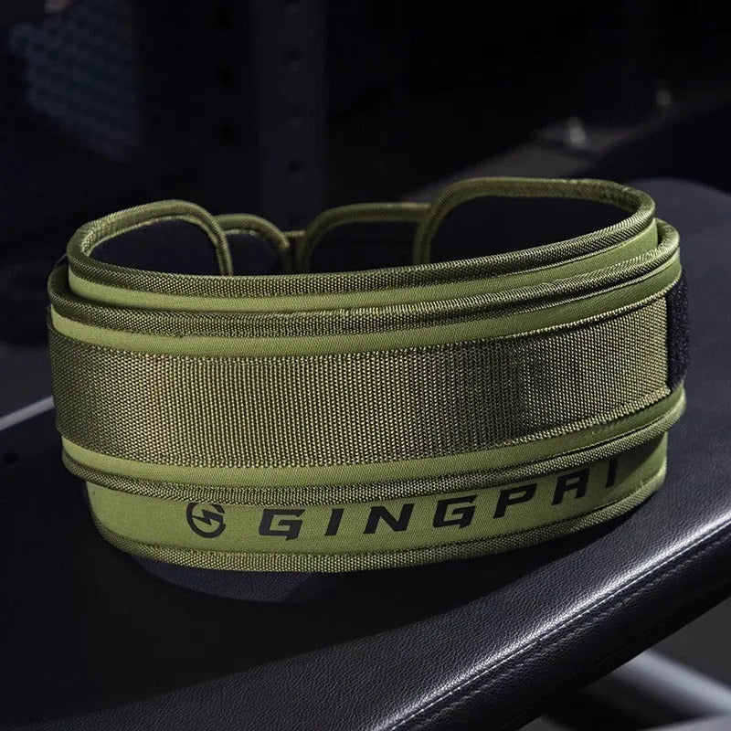 Adjustable abdominal exercising support belt for weightlifting and squats, shown in multiple colour options.
