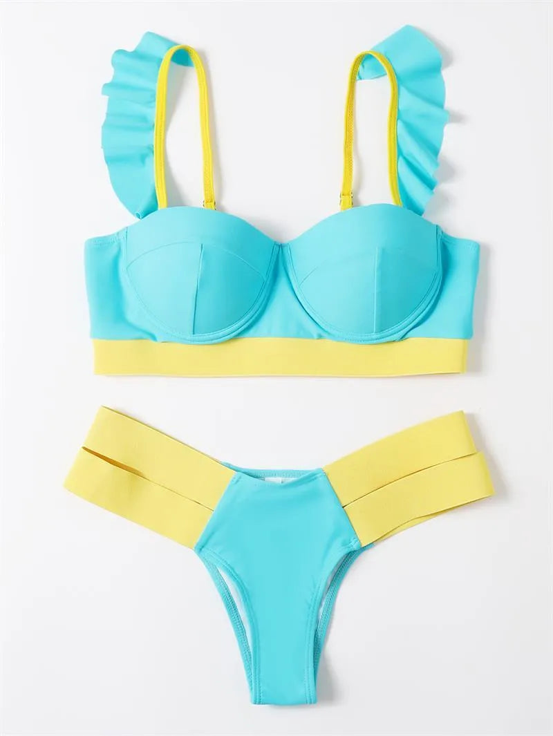 Women's contrast colour bikini with steel bracket push-up board in multiple colour options