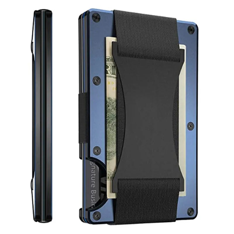 Metal card bag wallet with RFID anti-theft blocking, solid colour, frosted finish, unisex coin and card holder