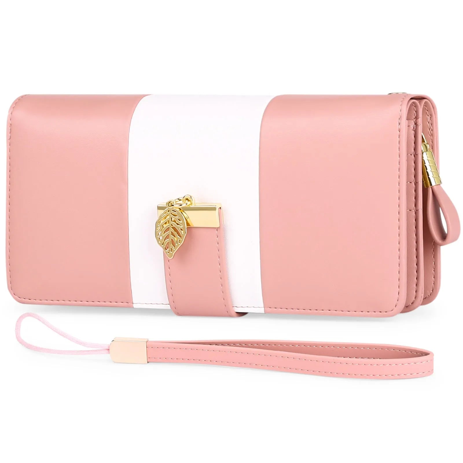 Anti-theft clutch handbag with lock closure in PU leather showing interior organisation and colour options