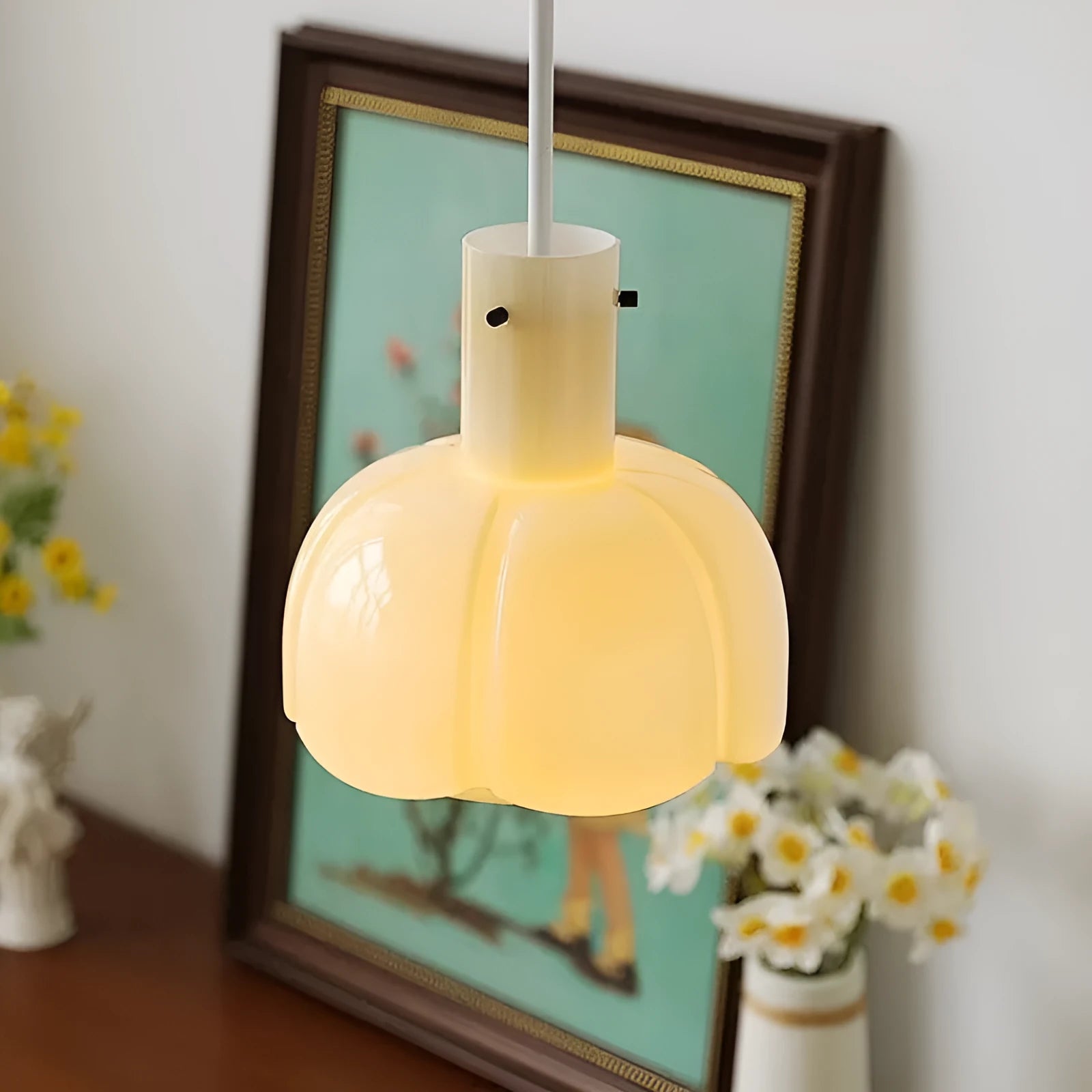 Retro glass flower bud chandelier pendant light with hanging wire in caramel colour for bedroom dining room aisle